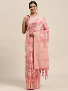 MOHEY Pink & Off White Floral  Embroidered Saree