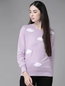 The Dry State Women Purple Embroidered Sweatshirt