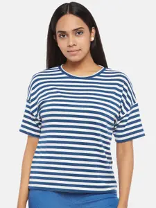 People Blue & White Striped Regular Top
