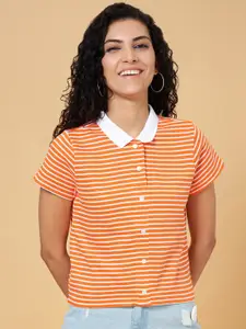 People Orange & White Striped Regular Top