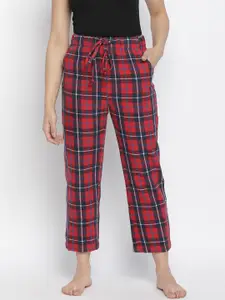 Oxolloxo Women Red Cotton Checked Lounge Pants