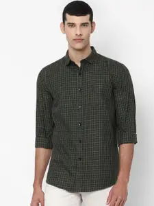 Allen Solly Men Olive Green Slim Fit Opaque Checked Pure Cotton Casual Shirt