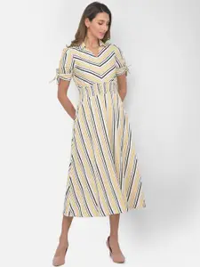 Latin Quarters Yellow & White Striped A-Line Midi Dress