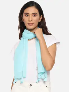 Trend Arrest Women Blue Solid Scarf With Tassels