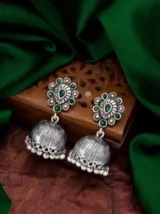 aadita Silver-Toned Geometric Jhumkas Earrings