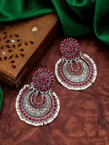 aadita Silver-Toned Geometric Chandbalis Earrings