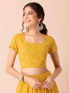 Rang by Indya Shraddha Kapoor Yellow & Gold-Toned Geometric Embellished Regular Crop Top