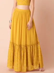 INDYA Shraddha Kapoor Women Yellow Embellished A-Line Maxi Skirt