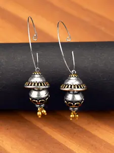 Voylla Silver-Toned Gullak Dome Drop Hoop Earrings