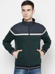 Octave Men Green Colourblocked Fleece Sweatshirt