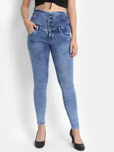 BROADSTAR Women Blue Jean Skinny Fit High-Rise Heavy Fade Stretchable Jeans