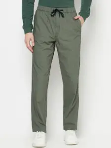 Octave Men Olive Green Solid Cotton Track Pants