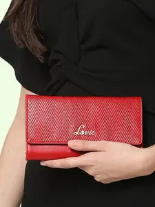 Lavie Herring Pro Women Red Textured Three Fold Wallet