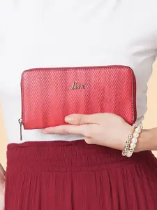 Lavie Herry Pro Women Red Chevron Self Design Zip Around Wallet