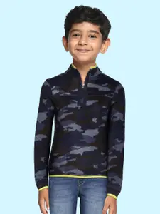 Marks & Spencer Boys Blue Camouflage Printed Half Zipper Sweatshirt