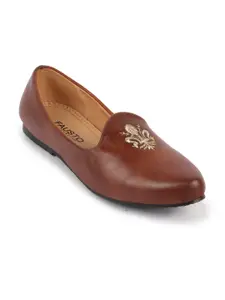 FAUSTO Men Tan Embroidered Mojaris