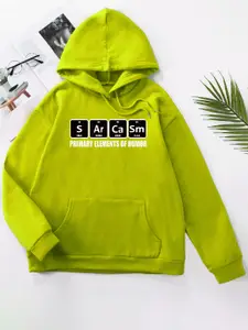URBANIC URBANIC Women Green & Black Typography Print Relaxed Fit Hooded Sweatshirt