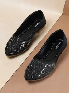 Shezone Women Black Embellished Ballerinas Flats