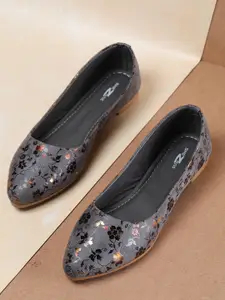 Shezone Women Grey Floral Printed Ballerinas Flats