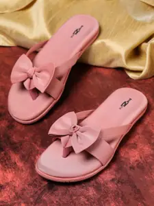 Shezone Women Peach-Coloured Open Toe Flats with Bows