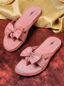 Shezone Women Peach-Coloured Open Toe Flats with Bows
