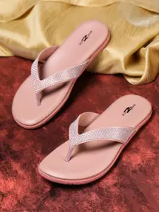 Shezone Women Peach-Coloured Embellished Open Toe Flats