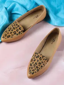 Shezone Women Beige & Black Printed Ballerinas Flats