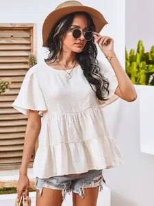 URBANIC Off White Solid Tiered Top