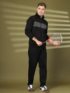 Chkokko Men Black & Grey Melange Solid Comfort-Fit Tracksuit