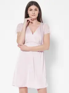 URBANIC Lavender Solid Cut-Out Detail Nightdress