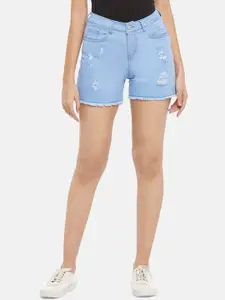 People Women Blue Pure Cotton High-Rise Denim Shorts