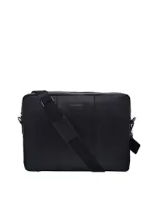 OLIVE MIST Unisex Black Ostrich Textured Genuine Leather Laptop Bag