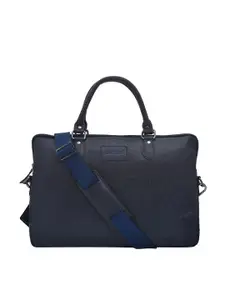OLIVE MIST Unisex Navy Blue Printed Leather Laptop Bag