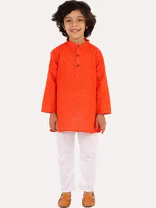 Superminis Boys Orange Regular Pure Cotton Kurta with Pyjamas