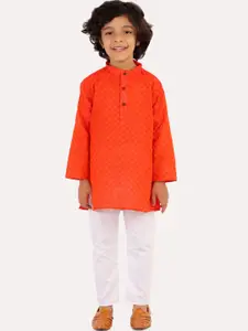 Superminis Boys Orange Regular Pure Cotton Kurta with Pyjamas