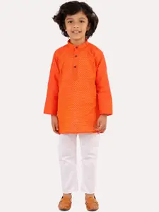 Superminis Boys Orange Regular Pure Cotton Kurta with Pyjamas