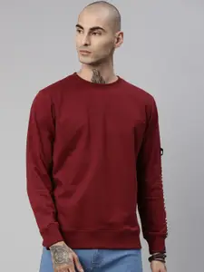 Breakbounce Men Maroon Solid Sweatshirt