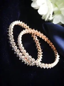 Priyaasi Set Of 2 Rose Gold-Plated White American Diamond AD-Studded Handcrafted Bangles