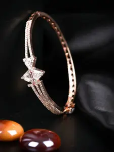 Priyaasi Women Rose Gold & White Brass American Diamond Handcrafted Bangle-Style Bracelet
