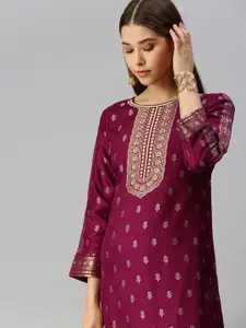Global Desi Women Magenta Pink & Gold-Toned Ethnic Motifs Kurta