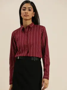 Hancock Women Maroon Slim Fit Opaque Striped Formal Shirt