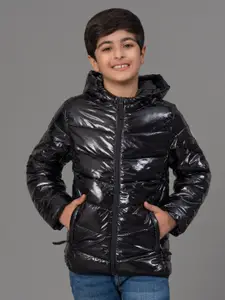 Red Tape Boys Black Solid Hooded Puffer Jacket