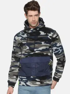 SHOWOFF Men Blue Printed Hooded Sweatshirt