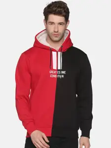 SHOWOFF Men Red Printed Hooded Sweatshirt
