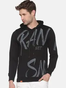 SHOWOFF Men Black Printed Hooded Sweatshirt