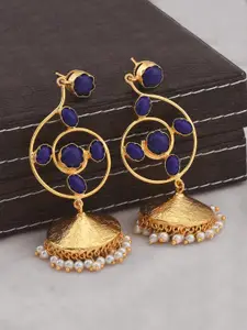 Tistabene Gold-Plated Blue Contemporary Jhumkas Earrings