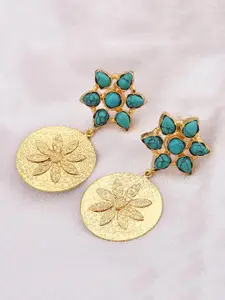 Tistabene Blue Gold-Plated Floral Contemporary Drop Earrings