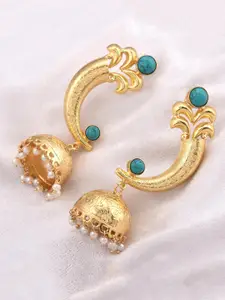 Tistabene Gold-Plated Blue Contemporary Jhumkas Earrings