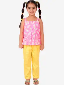 Fairies Forever Girls Pink & Yellow Pure Cotton Printed Top with Trousers