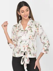 Latin Quarters Peach-Coloured Floral Printed Shirt Style Top